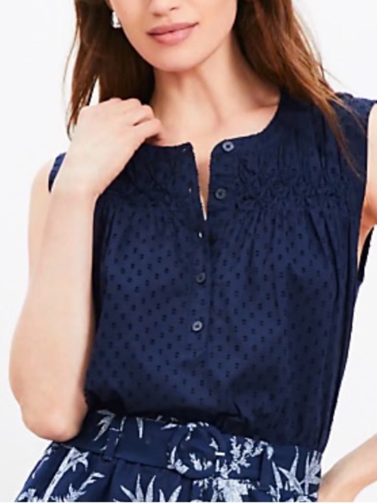LOFT Tops - NWT Loft Pleated Yoke Mixed Media Top